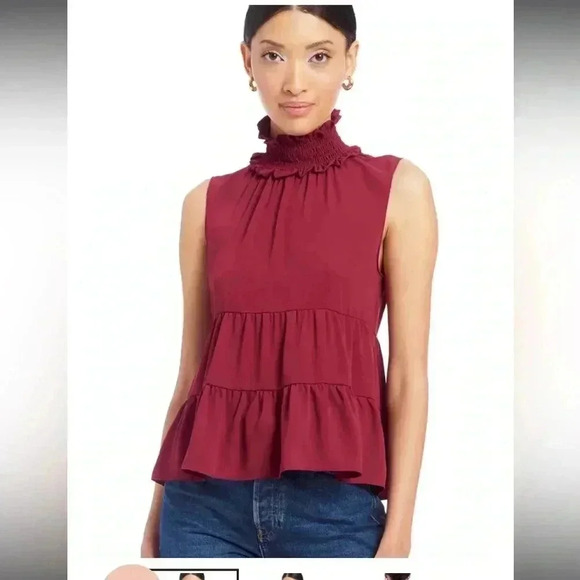 Amanda Uprichard Nadia smocked neck tiered layer blouse - Picture 2 of 10